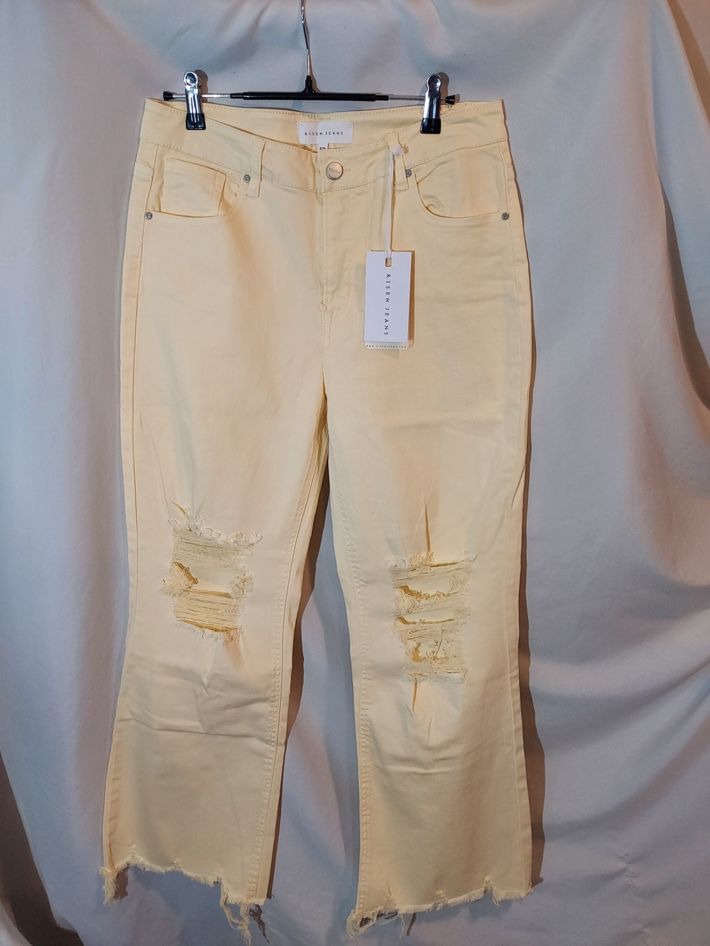 Risen Jeans Butter Yellow Distressed High Rise Wide Leg Crop Pants NWT Size 29